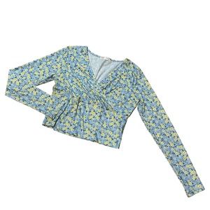 ROMWE Floral Long-Sleeve Crop Top